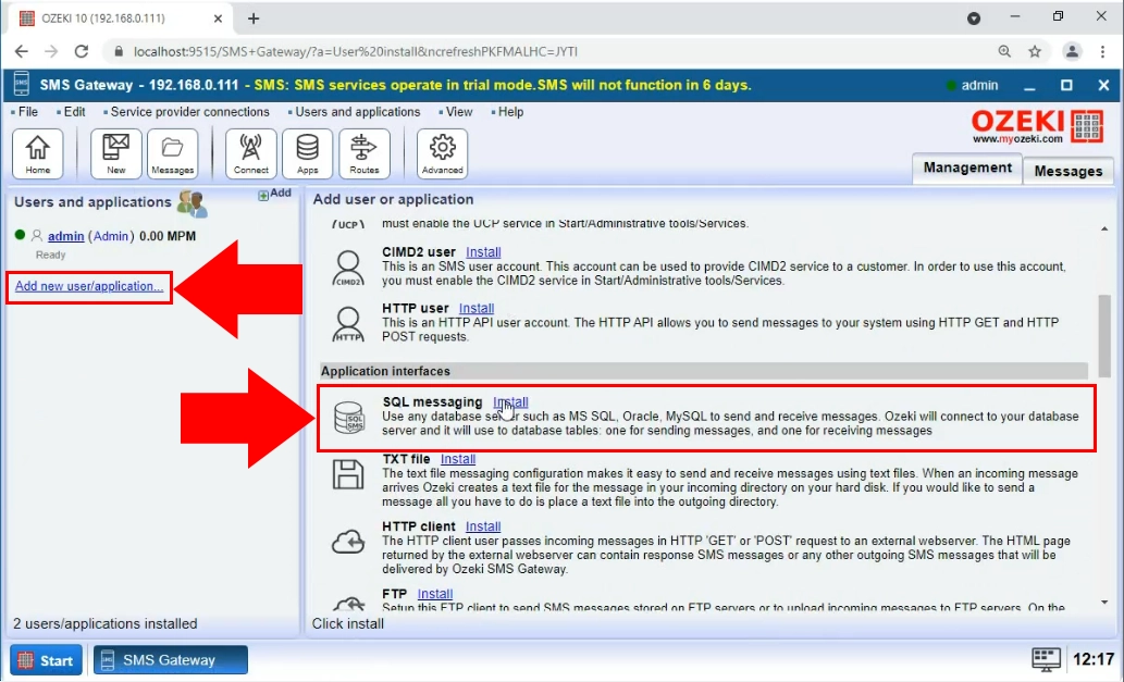 تثبيت مستخدم مراسلة SQL